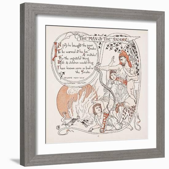 The Man & the Snake, Illustration from 'Aesop's Fables', Pub. 1887 (Colour Litho)-Walter Crane-Framed Giclee Print