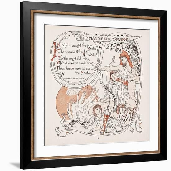 The Man & the Snake, Illustration from 'Aesop's Fables', Pub. 1887 (Colour Litho)-Walter Crane-Framed Giclee Print