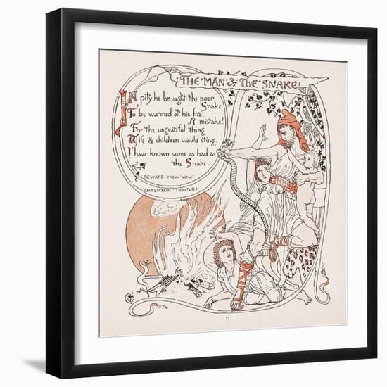 The Man & the Snake, Illustration from 'Aesop's Fables', Pub. 1887 (Colour Litho)-Walter Crane-Framed Giclee Print