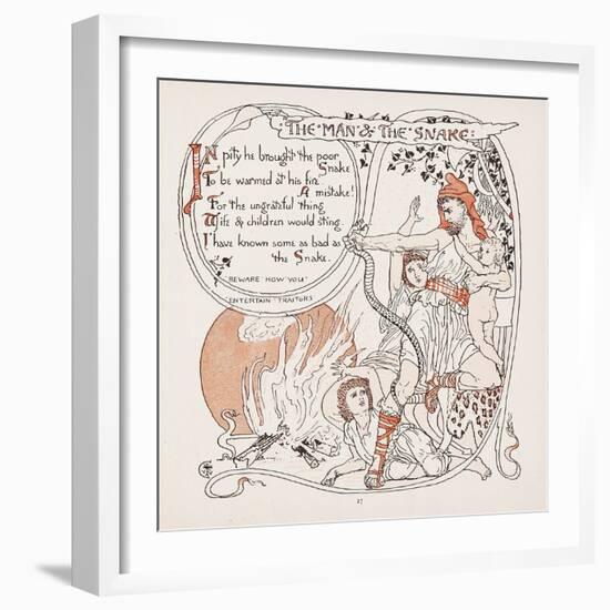 The Man & the Snake, Illustration from 'Aesop's Fables', Pub. 1887 (Colour Litho)-Walter Crane-Framed Giclee Print