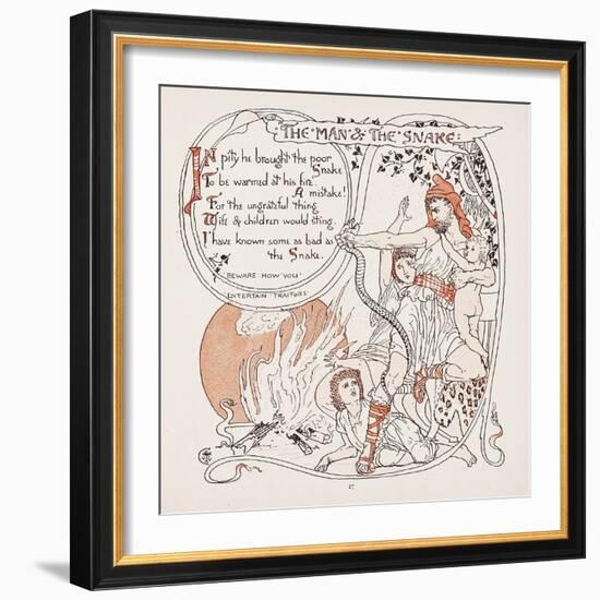 The Man & the Snake, Illustration from 'Aesop's Fables', Pub. 1887 (Colour Litho)-Walter Crane-Framed Giclee Print