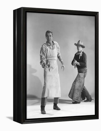 THE MAN WHO SHOT LIBERTY VALANCE, 1962 directed by JOHN FORD James Stewart and John Wayne (b/w phot-null-Framed Stretched Canvas