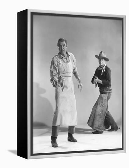 THE MAN WHO SHOT LIBERTY VALANCE, 1962 directed by JOHN FORD James Stewart and John Wayne (b/w phot-null-Framed Stretched Canvas