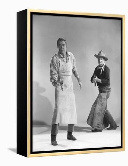 THE MAN WHO SHOT LIBERTY VALANCE, 1962 directed by JOHN FORD James Stewart and John Wayne (b/w phot-null-Framed Stretched Canvas