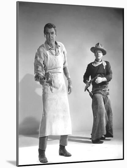 THE MAN WHO SHOT LIBERTY VALANCE, 1962 directed by JOHN FORD James Stewart and John Wayne (b/w phot-null-Mounted Photo