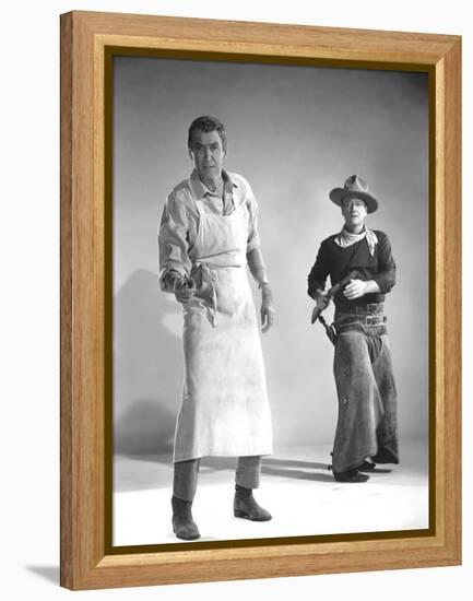 THE MAN WHO SHOT LIBERTY VALANCE, 1962 directed by JOHN FORD James Stewart and John Wayne (b/w phot-null-Framed Stretched Canvas