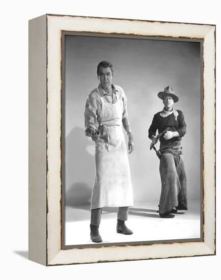 THE MAN WHO SHOT LIBERTY VALANCE, 1962 directed by JOHN FORD James Stewart and John Wayne (b/w phot-null-Framed Stretched Canvas