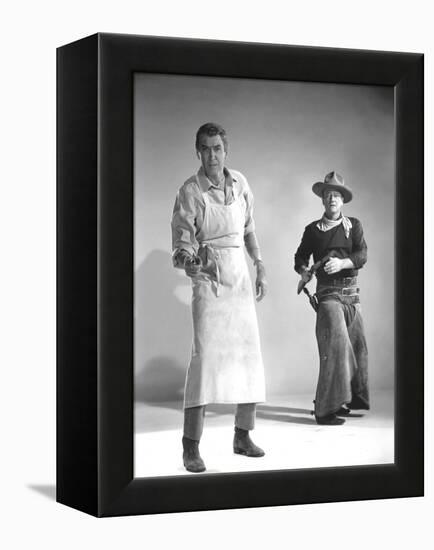 THE MAN WHO SHOT LIBERTY VALANCE, 1962 directed by JOHN FORD James Stewart and John Wayne (b/w phot-null-Framed Stretched Canvas