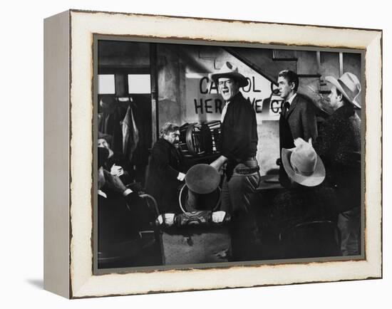 THE MAN WHO SHOT LIBERTY VALANCE, 1962 directed by JOHN FORD John Wayne and James Stewart (b/w phot-null-Framed Stretched Canvas