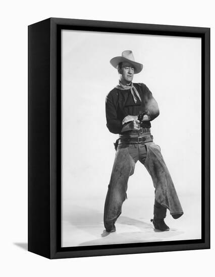 THE MAN WHO SHOT LIBERTY VALANCE, 1962 directed by JOHN FORD John Wayne (b/w photo)-null-Framed Stretched Canvas