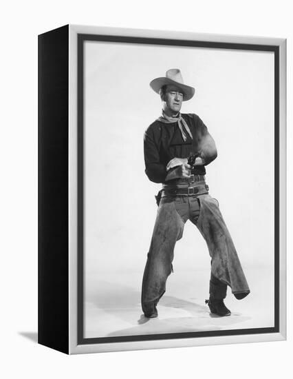 THE MAN WHO SHOT LIBERTY VALANCE, 1962 directed by JOHN FORD John Wayne (b/w photo)-null-Framed Stretched Canvas