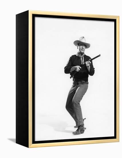 THE MAN WHO SHOT LIBERTY VALANCE, 1962 directed by JOHN FORD John Wayne (b/w photo)-null-Framed Stretched Canvas