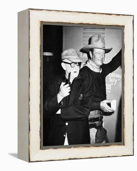 THE MAN WHO SHOT LIBERTY VALANCE, 1962 directed by JOHN FORD On the set, John Ford with John Wayne -null-Framed Stretched Canvas