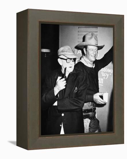 THE MAN WHO SHOT LIBERTY VALANCE, 1962 directed by JOHN FORD On the set, John Ford with John Wayne -null-Framed Stretched Canvas