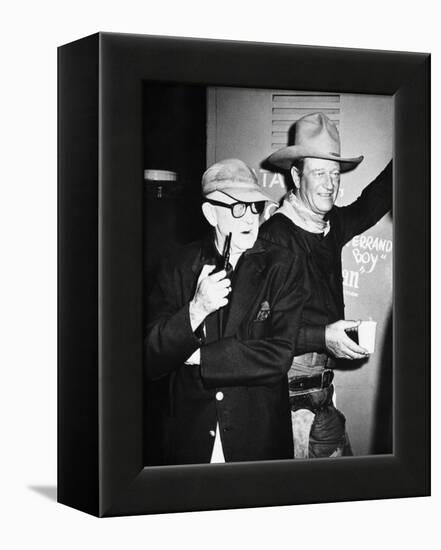 THE MAN WHO SHOT LIBERTY VALANCE, 1962 directed by JOHN FORD On the set, John Ford with John Wayne -null-Framed Stretched Canvas