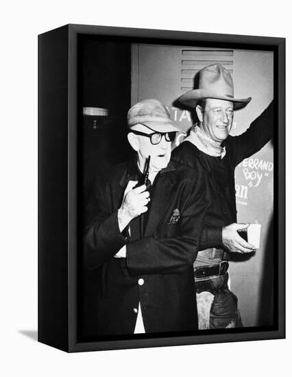 THE MAN WHO SHOT LIBERTY VALANCE, 1962 directed by JOHN FORD On the set, John Ford with John Wayne -null-Framed Stretched Canvas