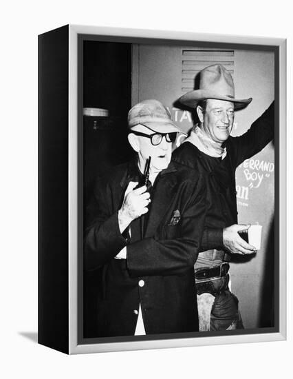 THE MAN WHO SHOT LIBERTY VALANCE, 1962 directed by JOHN FORD On the set, John Ford with John Wayne -null-Framed Stretched Canvas