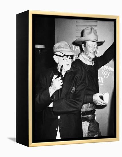 THE MAN WHO SHOT LIBERTY VALANCE, 1962 directed by JOHN FORD On the set, John Ford with John Wayne -null-Framed Stretched Canvas