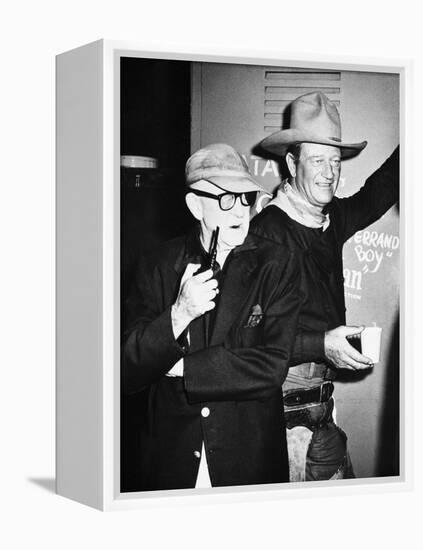 THE MAN WHO SHOT LIBERTY VALANCE, 1962 directed by JOHN FORD On the set, John Ford with John Wayne -null-Framed Stretched Canvas