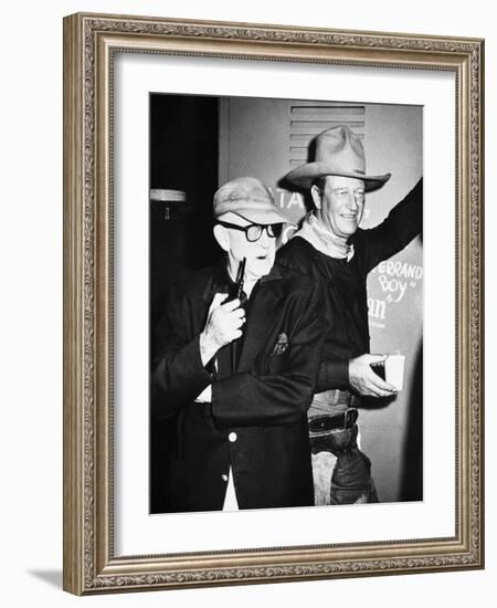 THE MAN WHO SHOT LIBERTY VALANCE, 1962 directed by JOHN FORD On the set, John Ford with John Wayne -null-Framed Photo