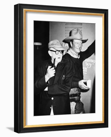 THE MAN WHO SHOT LIBERTY VALANCE, 1962 directed by JOHN FORD On the set, John Ford with John Wayne -null-Framed Photo