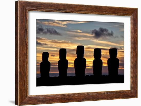 The Maoi Statues Of Tongariki Stand Against The Sunrise On Easter Island, Chile-Karine Aigner-Framed Photographic Print