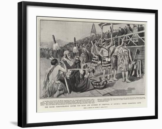 The Maori Demonstration before the Duke and Duchess of Cornwall at Rotorua, Chiefs Presenting Gifts-Sydney Prior Hall-Framed Giclee Print