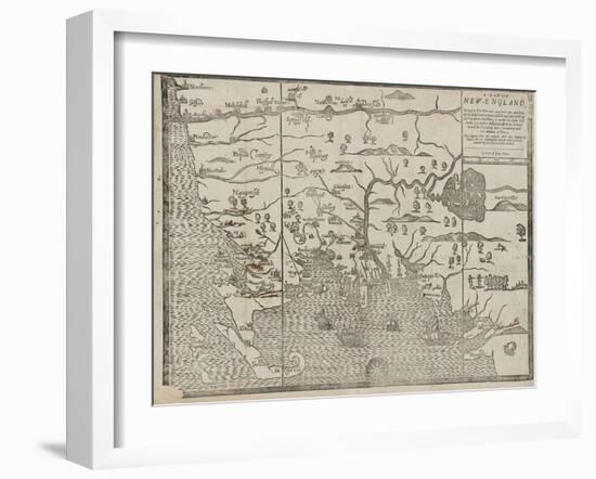 The Map of New England (From: William Hubbard's the Present State of New-England), 1677-John Foster-Framed Giclee Print