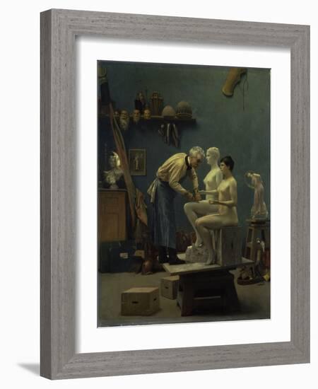 The Marble Work, The Artist Sculpting Tanagra, or The Artist's Model, 1890-Jean Leon Gerome-Framed Giclee Print