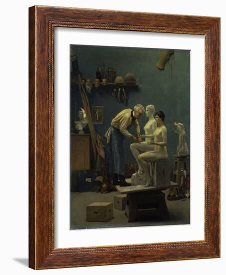 The Marble Work, The Artist Sculpting Tanagra, or The Artist's Model, 1890-Jean Leon Gerome-Framed Giclee Print