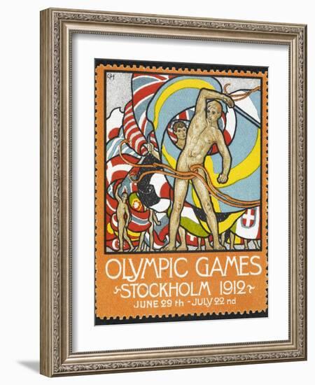 The March Of the Nations, Each Athlete Waving a Flag. Sweden 1912 Olympic Games Poster Stamp-null-Framed Giclee Print