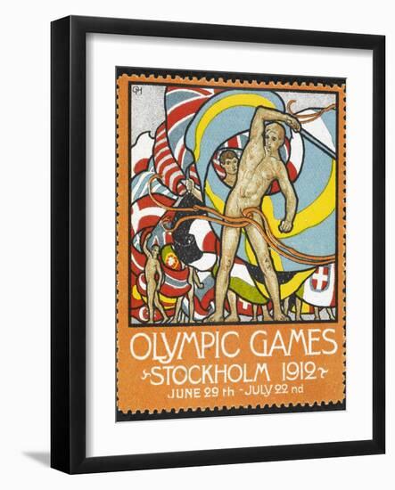 The March Of the Nations, Each Athlete Waving a Flag. Sweden 1912 Olympic Games Poster Stamp-null-Framed Giclee Print