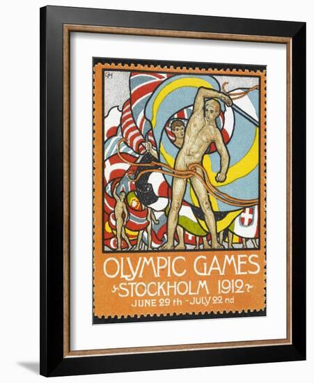 The March Of the Nations, Each Athlete Waving a Flag. Sweden 1912 Olympic Games Poster Stamp-null-Framed Giclee Print