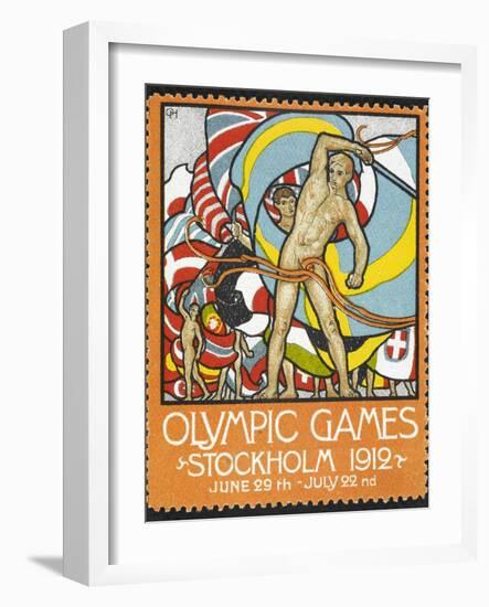 The March Of the Nations, Each Athlete Waving a Flag. Sweden 1912 Olympic Games Poster Stamp-null-Framed Giclee Print