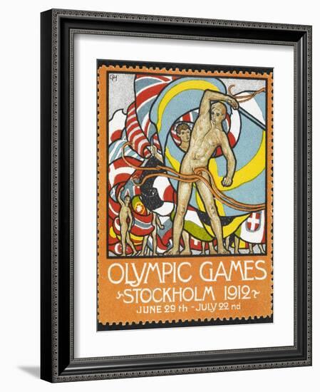 The March Of the Nations, Each Athlete Waving a Flag. Sweden 1912 Olympic Games Poster Stamp-null-Framed Giclee Print