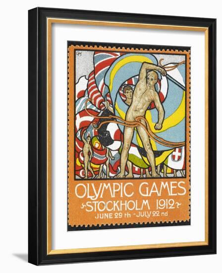 The March Of the Nations, Each Athlete Waving a Flag. Sweden 1912 Olympic Games Poster Stamp-null-Framed Giclee Print