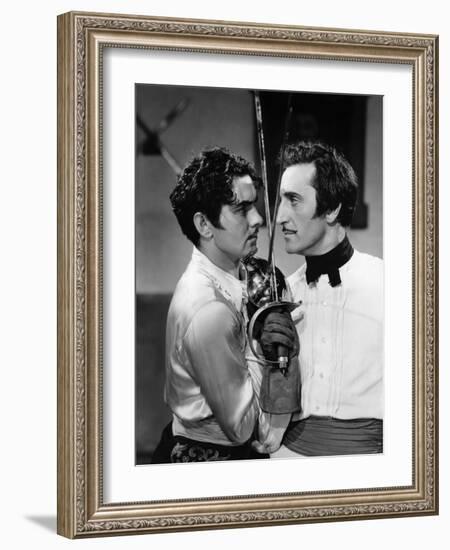 THE MARK OF ZORRO, 1940 directed by ROUBEN MAMOULIAN Tyrone Power and Basil Rathbone (b/w photo)-null-Framed Photo