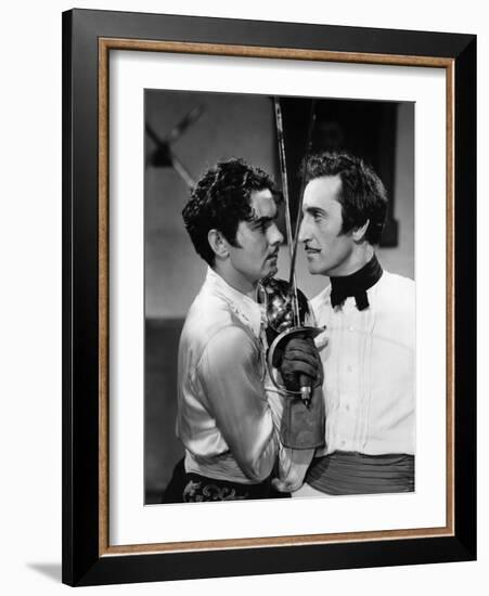 THE MARK OF ZORRO, 1940 directed by ROUBEN MAMOULIAN Tyrone Power and Basil Rathbone (b/w photo)-null-Framed Photo