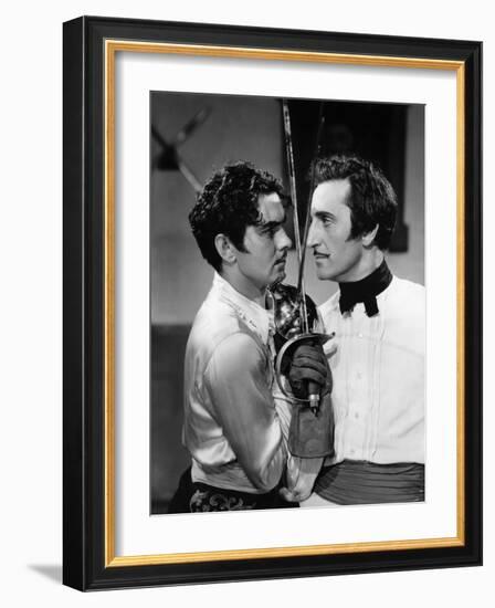 THE MARK OF ZORRO, 1940 directed by ROUBEN MAMOULIAN Tyrone Power and Basil Rathbone (b/w photo)-null-Framed Photo