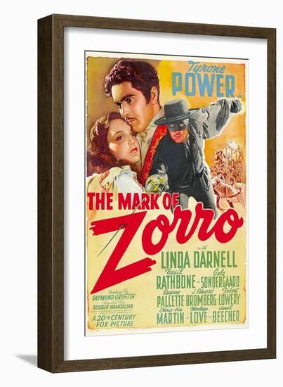 The Mark of Zorro, Linda Darnell, Tyrone Power on Argentinian Poster Art, 1940-null-Framed Art Print