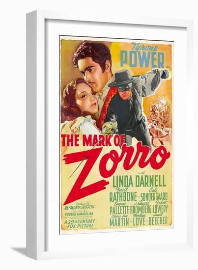 The Mark of Zorro, Linda Darnell, Tyrone Power on Argentinian Poster Art, 1940-null-Framed Art Print