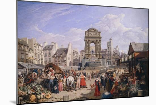 The Market and the Fountain of Innocents, 1822-John James Chalon-Mounted Giclee Print
