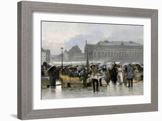 The Market in Front of the Stadsschouwburg Theatre in Antwerp Par Claus, Emile (1849-1924), - Oil O-Emile Claus-Framed Giclee Print