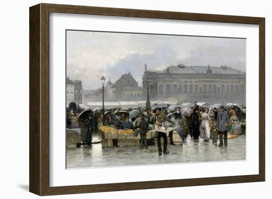 The Market in Front of the Stadsschouwburg Theatre in Antwerp Par Claus, Emile (1849-1924), - Oil O-Emile Claus-Framed Giclee Print