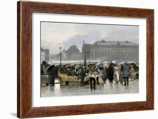 The Market in Front of the Stadsschouwburg Theatre in Antwerp Par Claus, Emile (1849-1924), - Oil O-Emile Claus-Framed Giclee Print