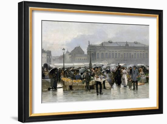 The Market in Front of the Stadsschouwburg Theatre in Antwerp Par Claus, Emile (1849-1924), - Oil O-Emile Claus-Framed Giclee Print
