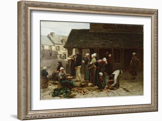 The Marketplace of Ploudalmezeau, c.1877-Léon Augustin L'hermitte-Framed Giclee Print