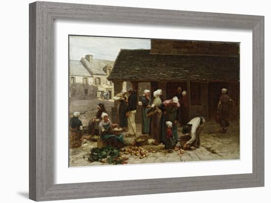 The Marketplace of Ploudalmezeau, c.1877-Léon Augustin L'hermitte-Framed Giclee Print