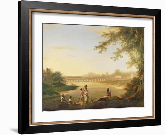 The Marmalong Bridge, with a Sepoy and Natives in the Foreground, c.1783-William Hodges-Framed Giclee Print