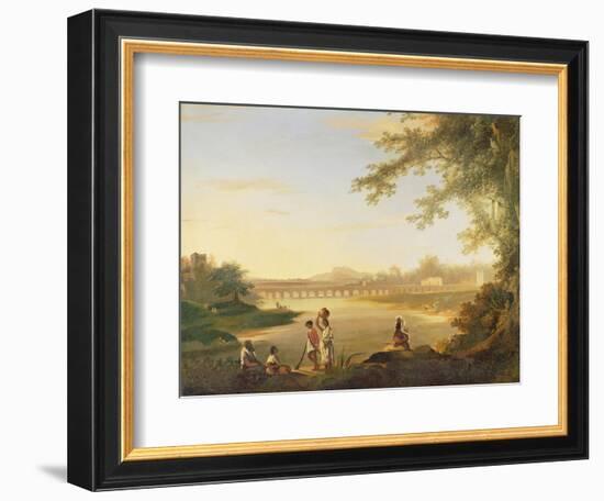 The Marmalong Bridge, with a Sepoy and Natives in the Foreground, c.1783-William Hodges-Framed Premium Giclee Print